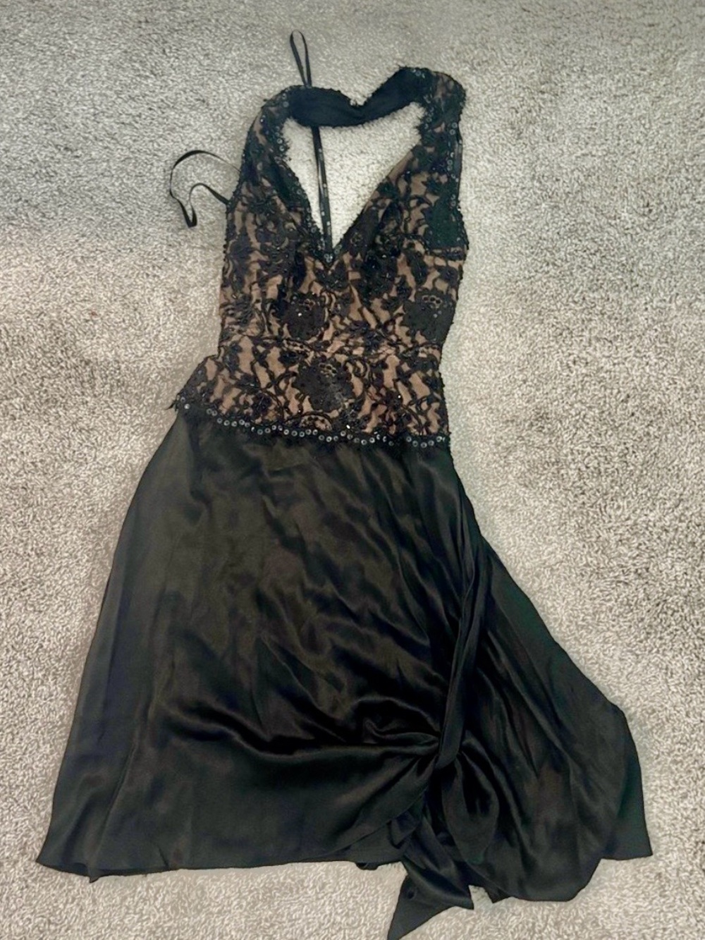 Tadashi Shoji Black Lace Bodice Cocktail Dress GORGEOUS w/ Sheer Nude Lining